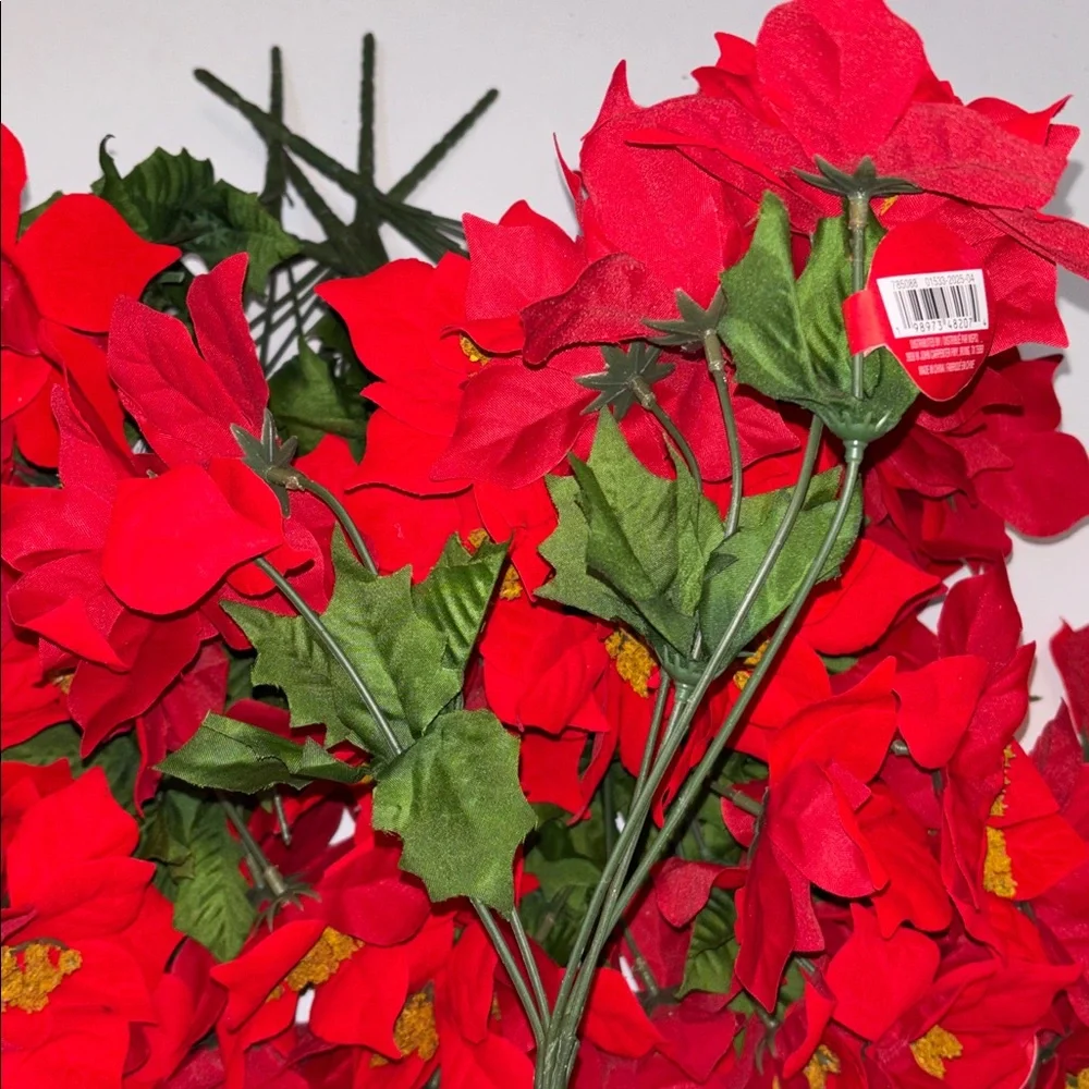Red Poinsettia Artificial Floral Stems Holiday Bouquet RED POINSETTIAS SET OF 6